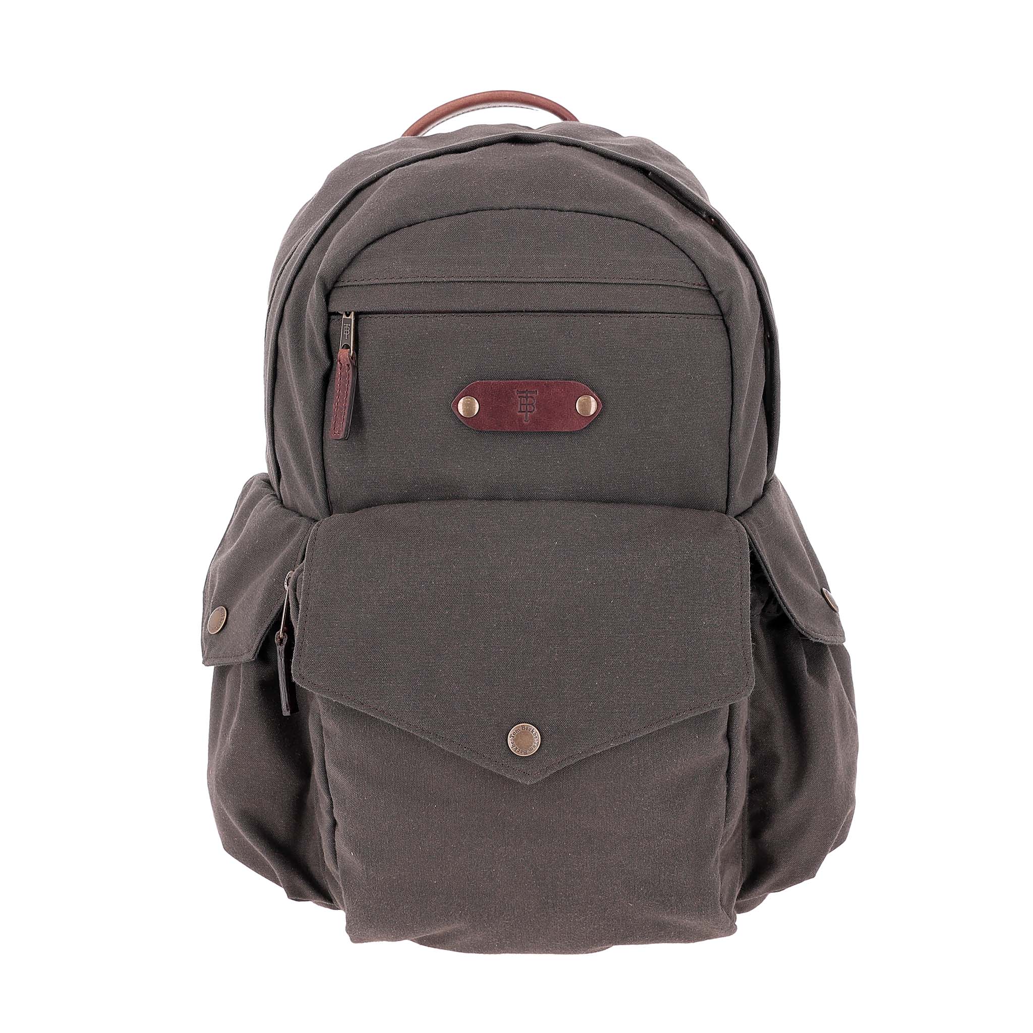 douglas black canvas backpack with faux leather trim Waxed - 80L to 30L Size Options water bottle Tom Beckbe Canvas Backpack Bark