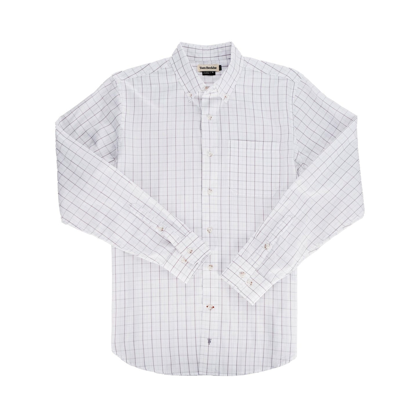 Tom Beckbes Monroe Poplin Shirt: breathable, checkered long-sleeve in blue/red, shown flat on a plain background.