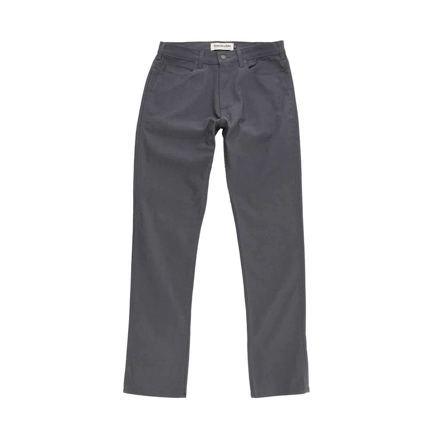 Tom Beckbes Redmont Pant: dark gray durable cotton, straight-leg for mens style against a white background.