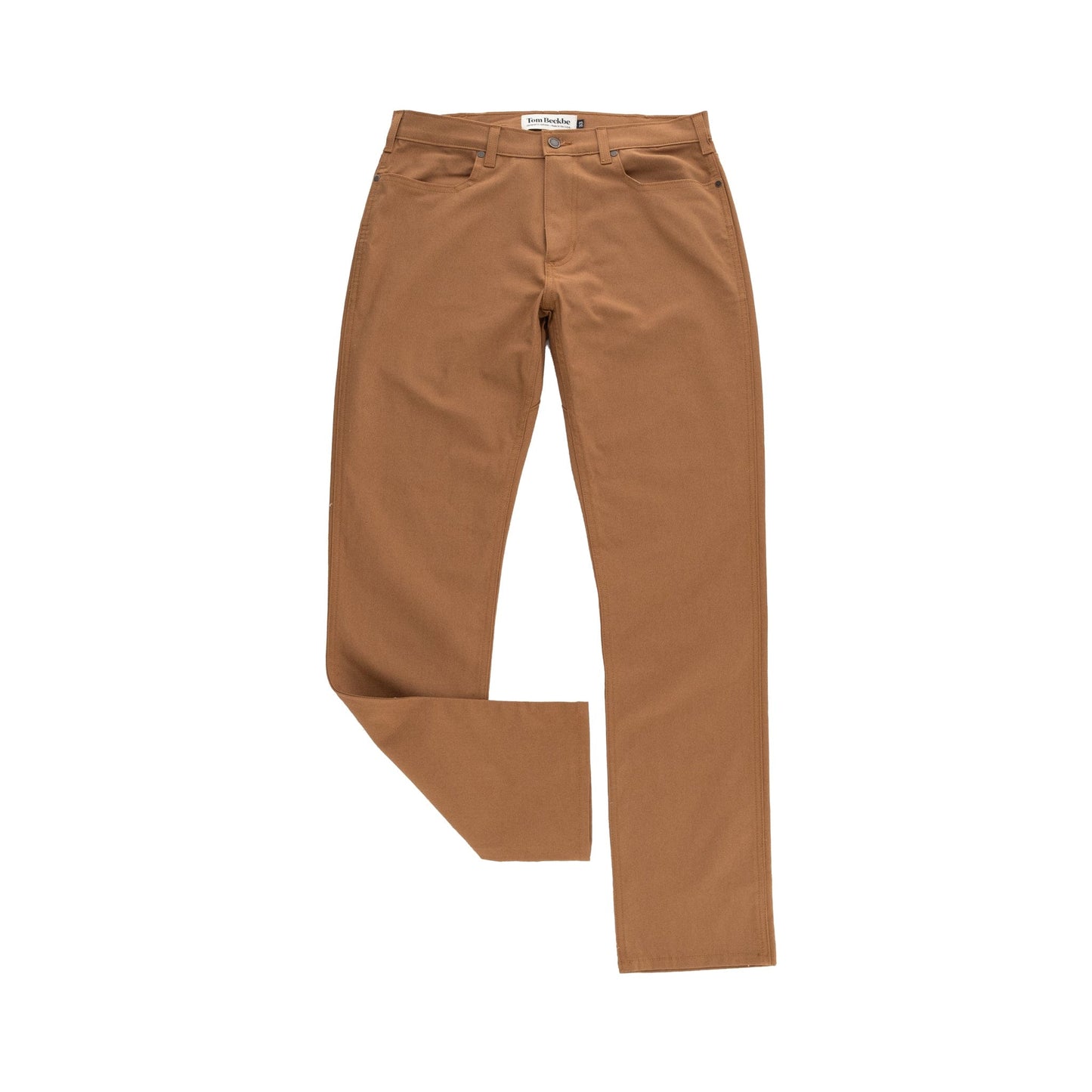 Tom Beckbe Redmont Pant features front pockets, belt loops, button closure, and durable cotton against a white background.