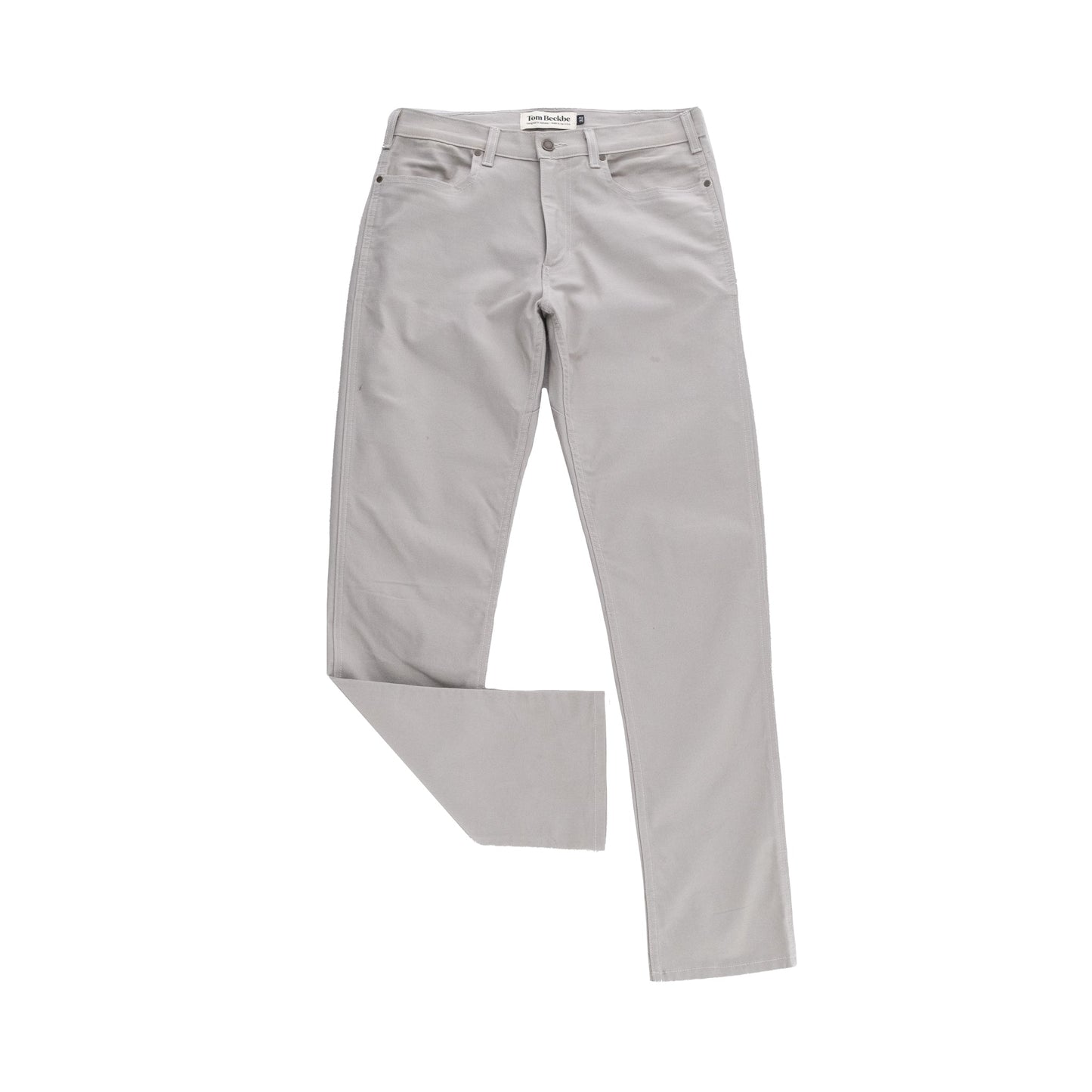 Tom Beckbes Redmont Pant in gray, made from durable cotton, folded flat on a white background.