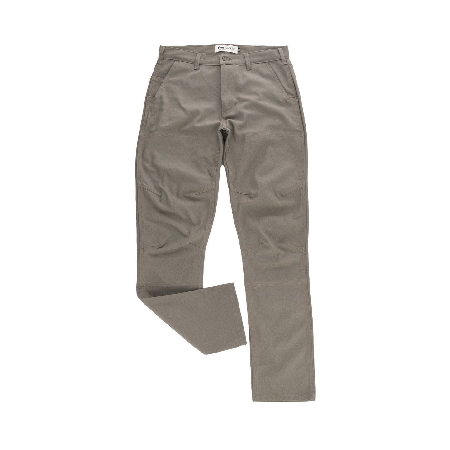 The Tom Beckbe Rutledge Double-Front Pant in olive green features a classic fit with belt loops and front pockets.