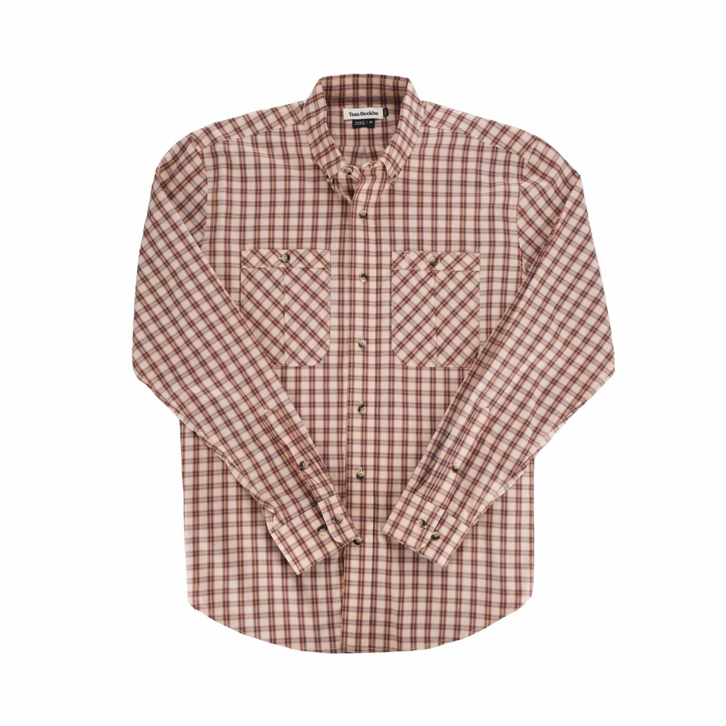 The Tom Beckbe Tidewater Shirt is a lightweight plaid with UPF 30+, featuring dual chest pockets and a red, white & blue check.