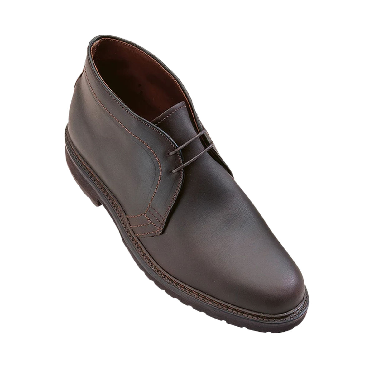 A Tom Beckbe Alden #1272S Chukka Boot in Dark Brown, shown from an angled top-down view.