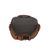 Fishing hip pack features a removable padded waist belt that has an adjustable front buckle.
