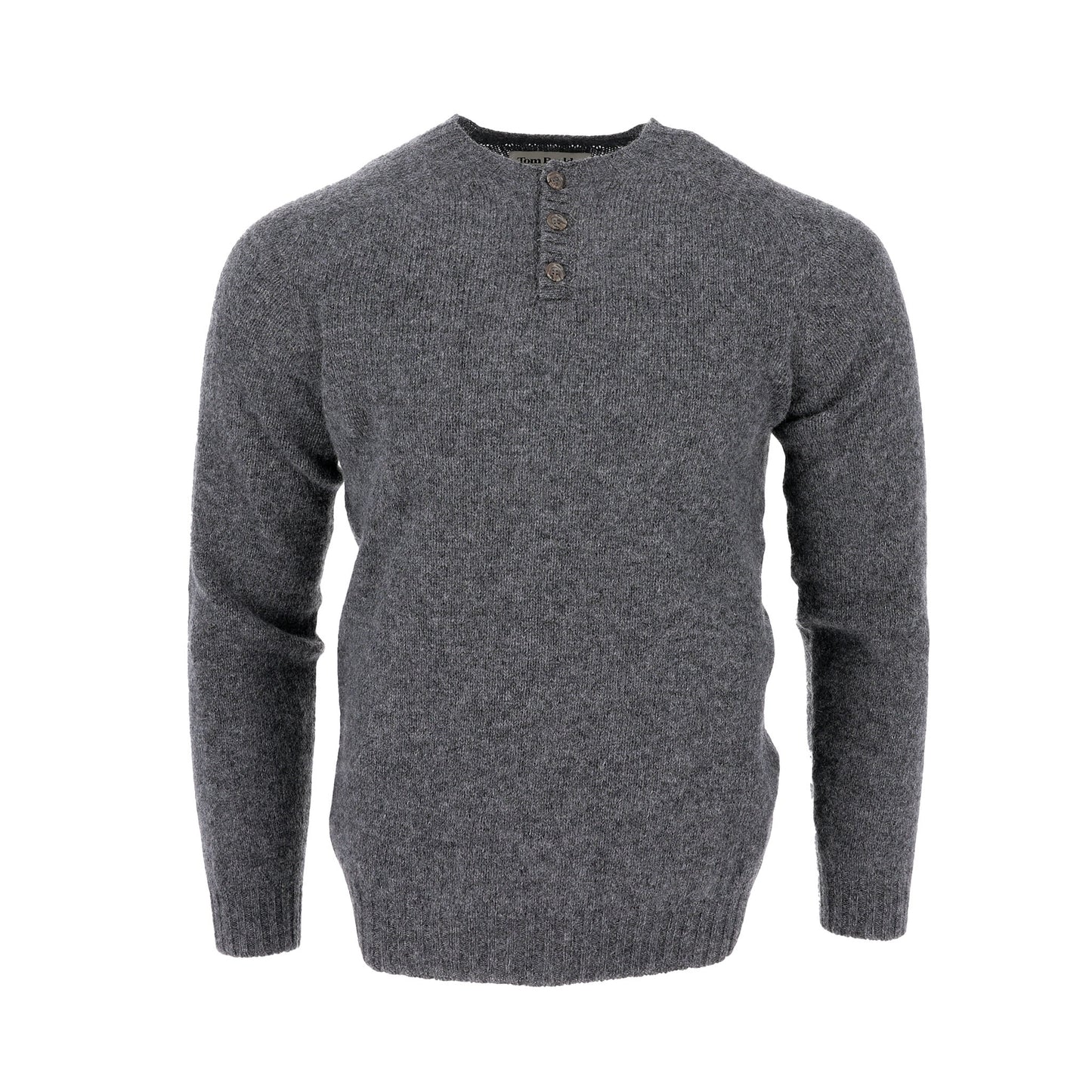 The Tom Beckbe Albemarle Henley Sweater in gray wool with three buttons, shown on a plain white background.