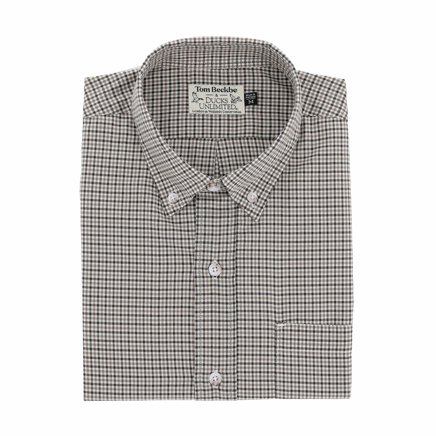 Tom Beckbe Knapp Cotton Twill Shirt in khaki brown, classic fit with front pocket.