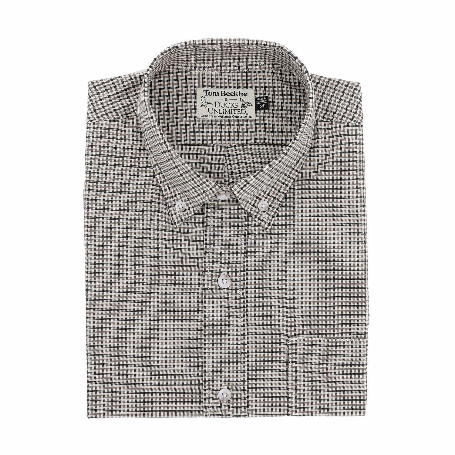 Tom Beckbe Knapp Cotton Twill Shirt in khaki brown, classic fit with front pocket.