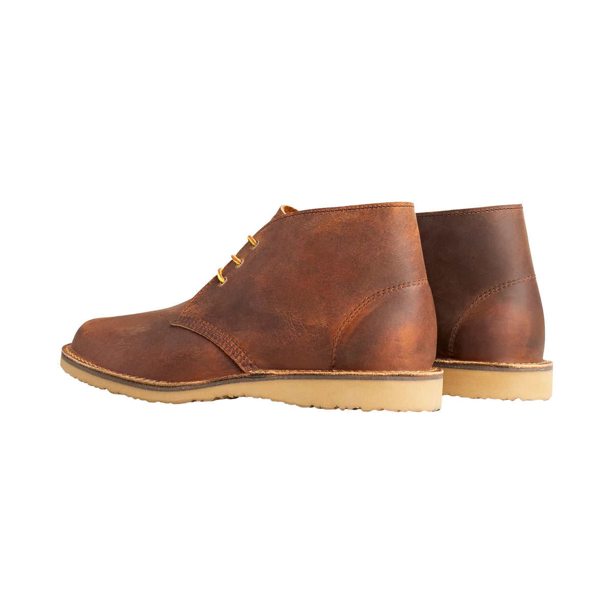 Tom Beckbe Red Wing Weekender Chukka Boot in brown leather with beige soles, shown on a white background.
