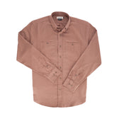 The Tom Beckbe Dixon Brushed Cotton Twill Shirt, brown with two chest pockets, is shown laid flat on a white background.