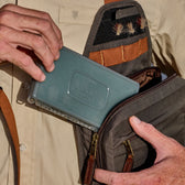 Fishing Vest front zipper pocket holds a fly box. The chest panels have hook-and-loop fly storage.