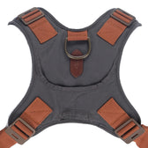 The shoulder and side straps are anchored in the back with a padded yoke that has a brass d-ring.