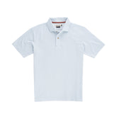 Tom Beckbes Coastal Polo Shirt in light blue features short sleeves, a collar, and three buttons on a white background.