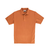 Tom Beckbe Coastal Polo Shirt: Classic orange with short sleeves, two buttons, and a collar on a white background.