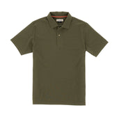 Mens olive Coastal Polo Shirt by Tom Beckbe, with a collar, short sleeves, and moisture-wicking fabric.
