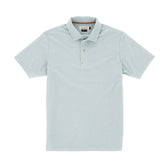 Tom Beckbe Coastal Polo: A light gray mens shirt with a collar, short sleeves, and moisture-wicking fabric for comfort.