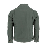 The Crawford Jacket by Tom Beckbe is a mens green casual jacket with long sleeves, buttoned cuffs, and adjustable waist tabs.
