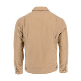 Tom Beckbe Crawford Jacket for men in tan, shown from the back with buttoned cuffs, collar, and adjustable waist tabs.