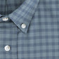 Close-up of the Culver Oxford Shirt by Tom Beckbe, featuring a blue and gray check pattern and white buttons.