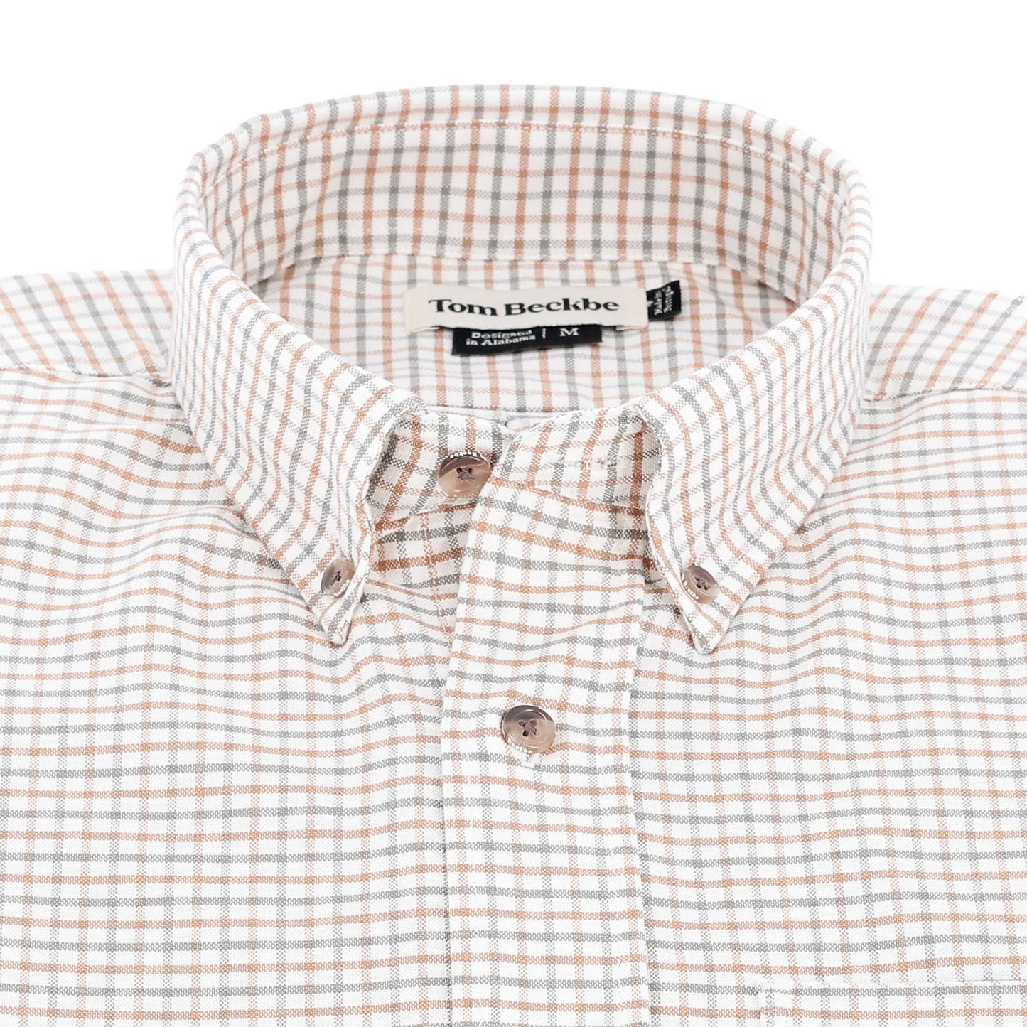 The Tom Beckbe Culver Oxford Shirt in Medium features a classic brown and white checkered pattern.