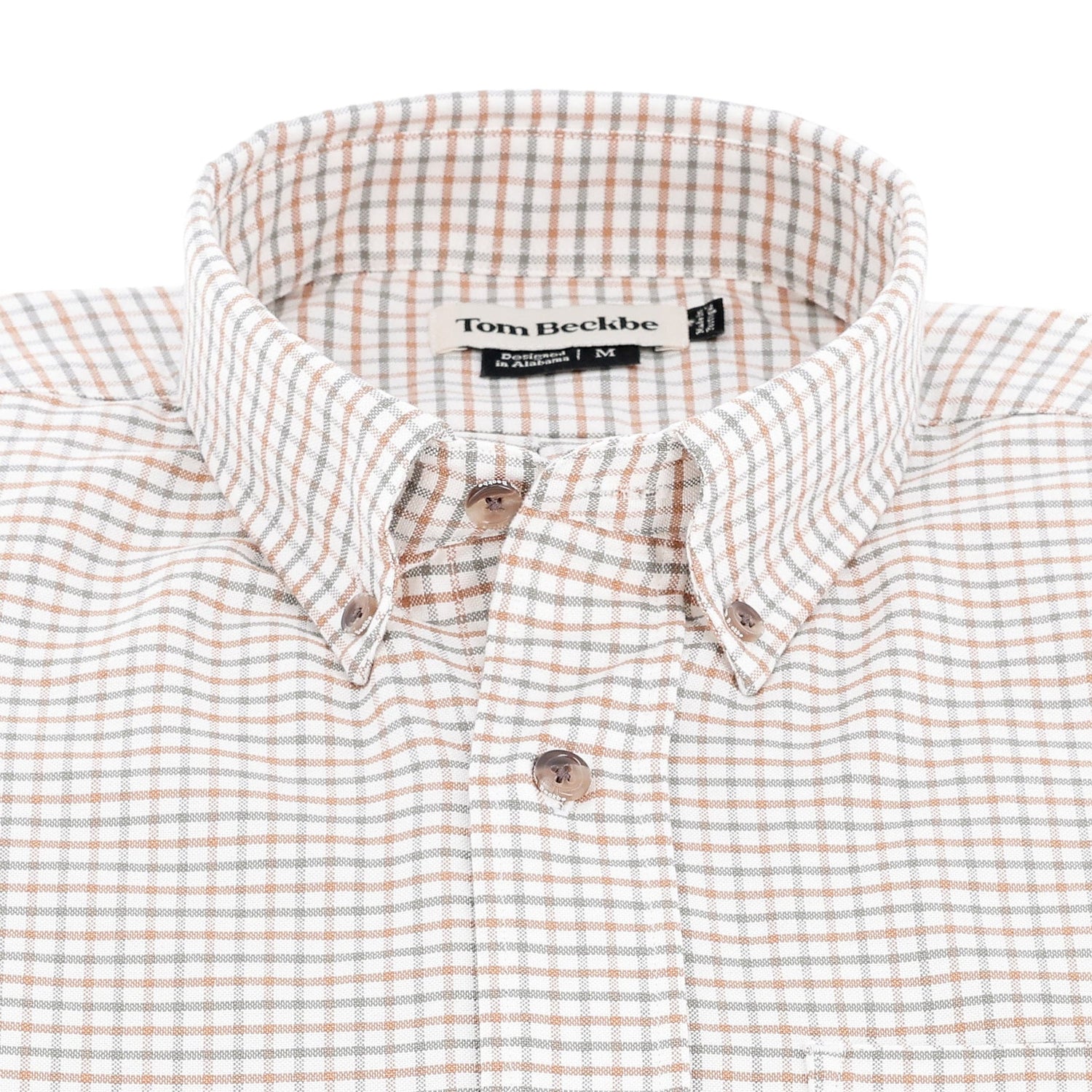 The Tom Beckbe Culver Oxford Shirt in Medium features a classic brown and white checkered pattern.