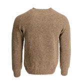 Tom Beckbe Dalton Crewneck Sweater for men, pure new wool, brown, shown from the back with ribbed cuffs and hem.