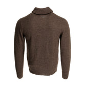Tom Beckbe Henry Shawl Sweater in Royal Alpaca, brown, long sleeves, shown from the back on a white background.