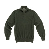 The Tom Beckbe York Merino Quarter Zip in dark green, made in Italy, laid flat on white.