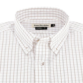 The Tom Beckbe Monroe Poplin Shirt, brown plaid cotton, is neatly folded on a white background.
