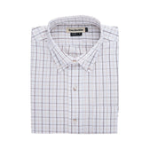 Monroe Poplin Shirt: Classic fit with brown/blue checks, breathable cotton, buttoned collar, chest pocket by Tom Beckbe.