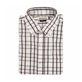 Monroe Poplin Shirt by Tom Beckbe: Classic fit with a brown and white checkered pattern, collar, and buttons.
