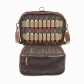 Tom Beckbe Canvas Blind Bag in Mossy Oak Original Bottomland with open pockets, elastic shotgun shell loops, and mesh zip compartment.