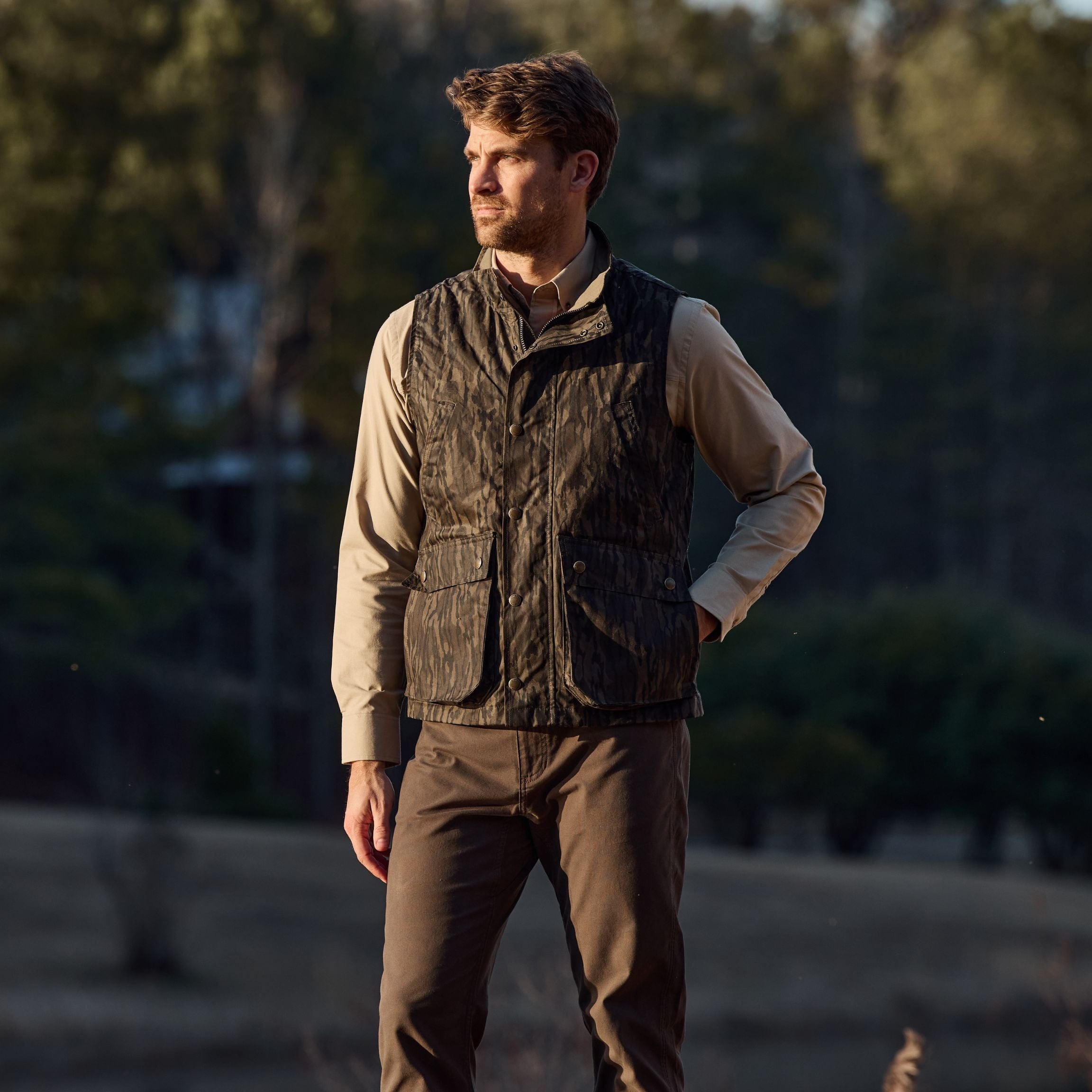Waxed Canvas Vest in Mossy Oak Original Bottomland – Tom Beckbe