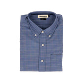 Folded Powell Performance Shirt by Tom Beckbe, blue plaid with buttoned collar and pocket, size M—lightweight perfection.