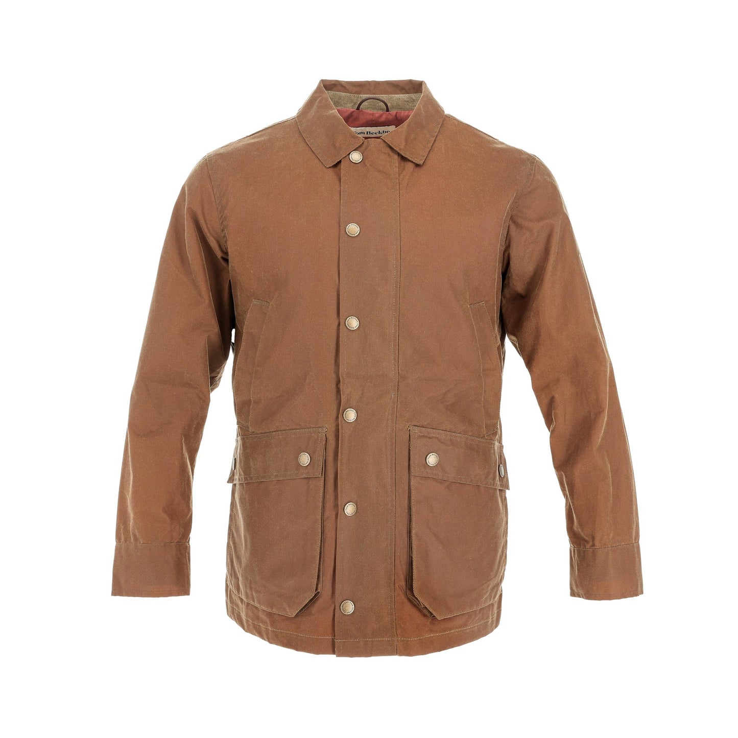 Field Tan Tom Beckbe Piedmont Jacket with button closure, large pockets, and collar shown on a white background.