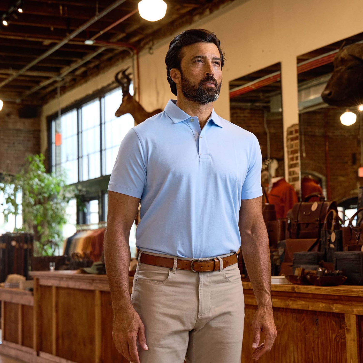 light blue dress shirt and khakis Khaki Dress Pants with Light Blue Long Sleeve Shirt Outfits For Men (33 ideas & outfits)