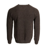 Back view of Tom Beckbe Saunders Crewneck, a brown men’s wool sweater with long sleeves on a white background.