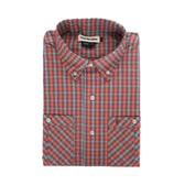 Tidewater Shirt by Tom Beckbe: Short sleeve, red/blue/white plaid, UPF 30+, two pockets, and a collar.