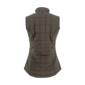 Back view of the Tom Beckbe Womens Tyler Quilted Vest with a high collar, buttoned side tabs, and sleeveless design.