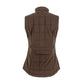 Back view of the Tom Beckbe Womens Tyler Quilted Vest with a high collar and buttoned side tabs on white background.