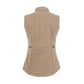 Womens Tyler Quilted Vest by Tom Beckbe in beige, shown from the back with high collar and buttoned side adjustments.