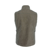 Back view of the brown DU Kinsman Vest by Tom Beckbe, featuring a high collar and subtle seam detailing.