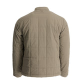 Tan quilted jacket shown from the back, with long sleeves and a high collar, photographed on a plain white background.