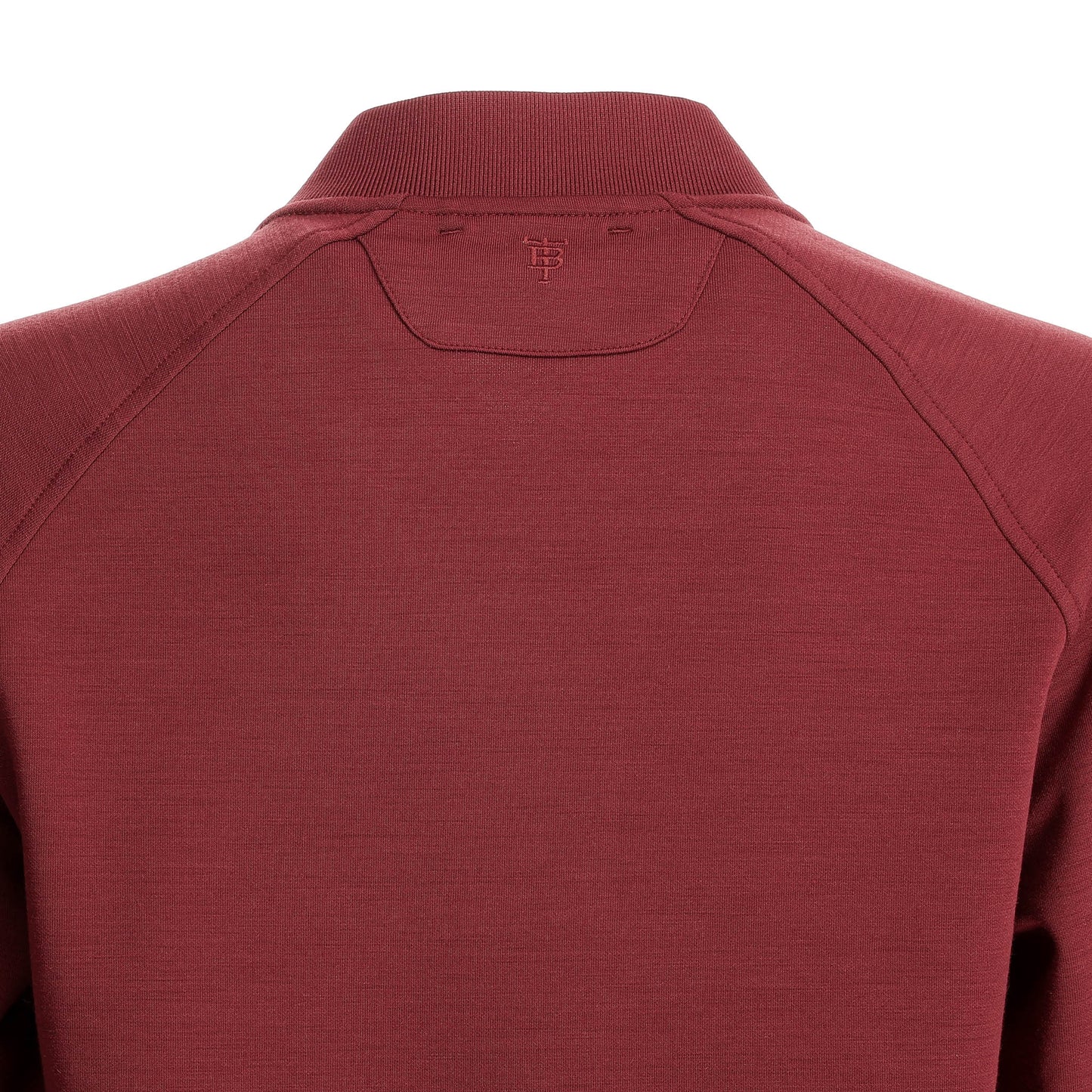 Back view of Tom Beckbe Women’s Shelby Fleece Pullover in maroon with a small embroidered logo below the collar.