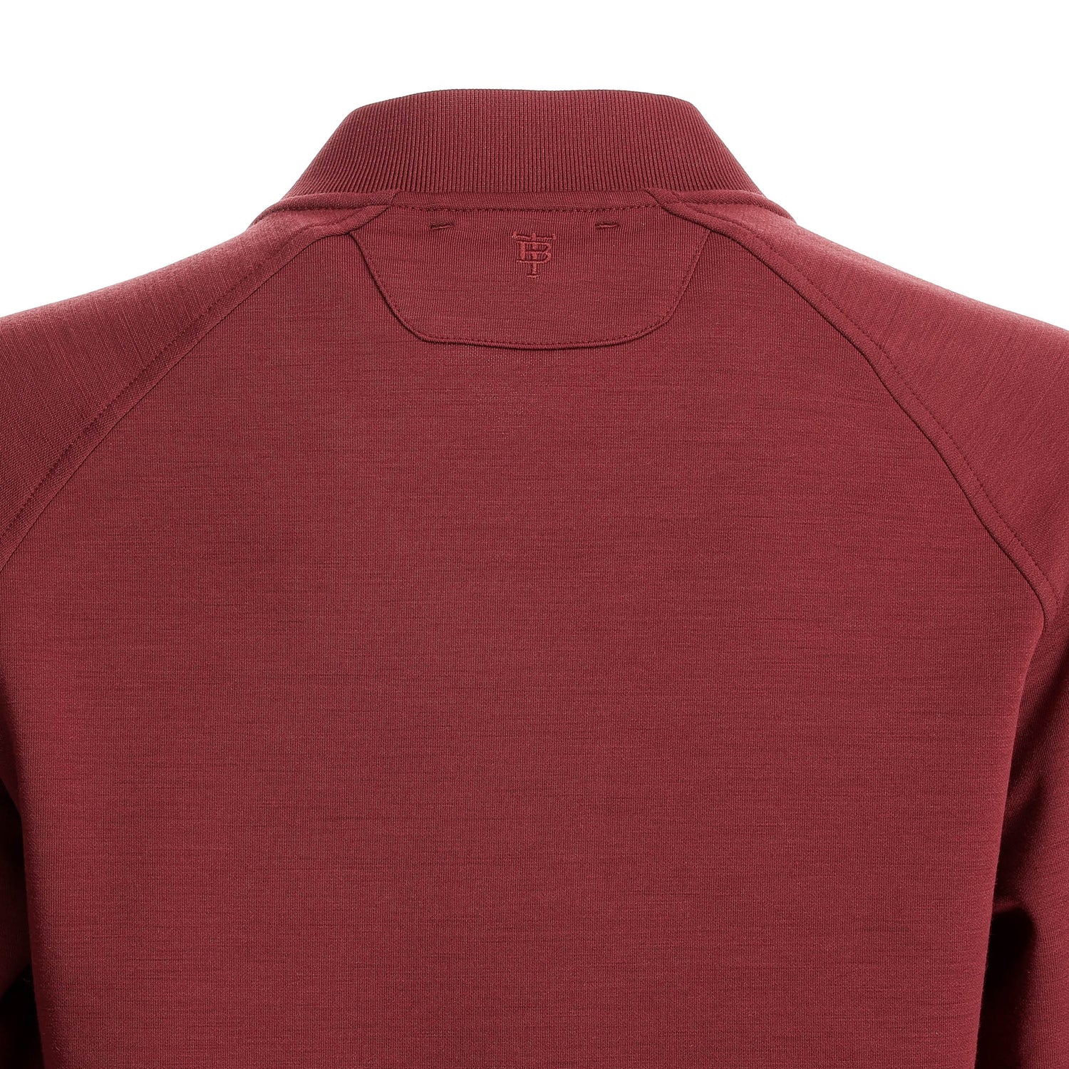 Back view of Tom Beckbe Women’s Shelby Fleece Pullover in maroon with a small embroidered logo below the collar.