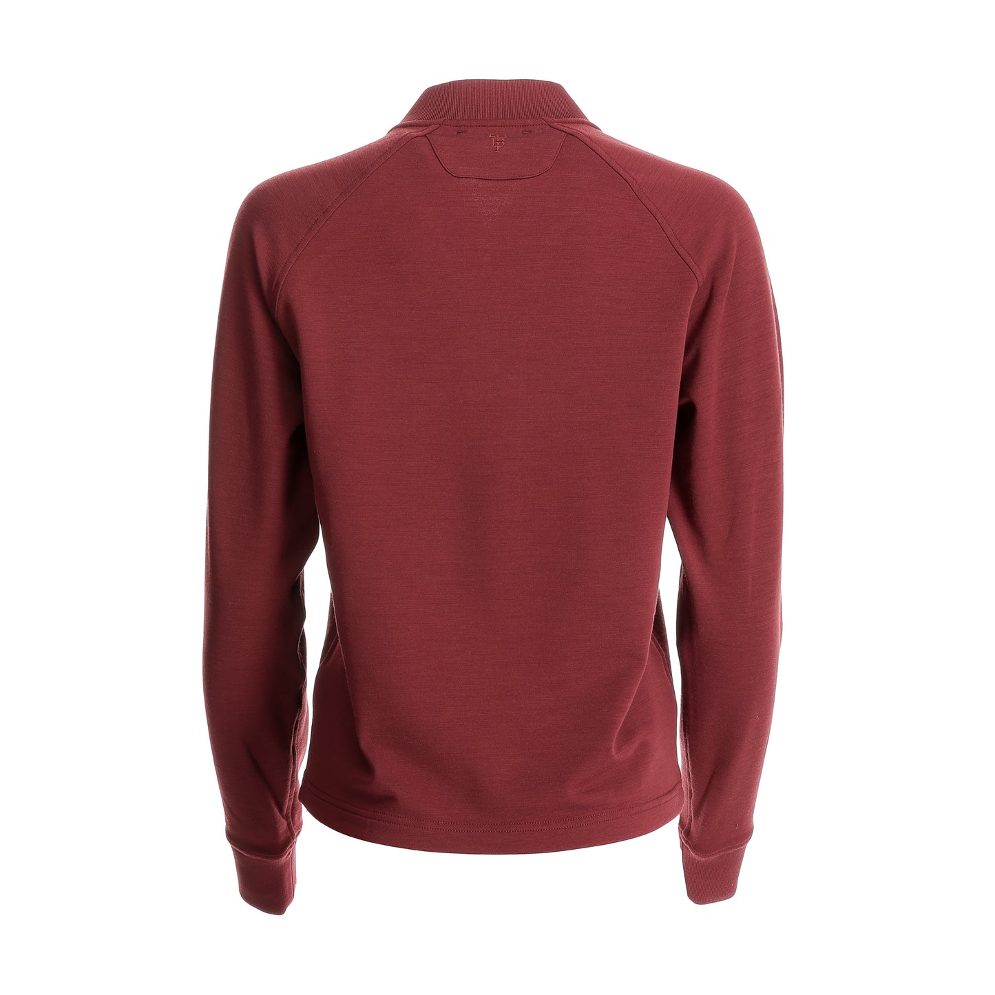 Back view of the Tom Beckbe Women’s Shelby Fleece Pullover in maroon, ideal as a warm layer for cool-weather days.