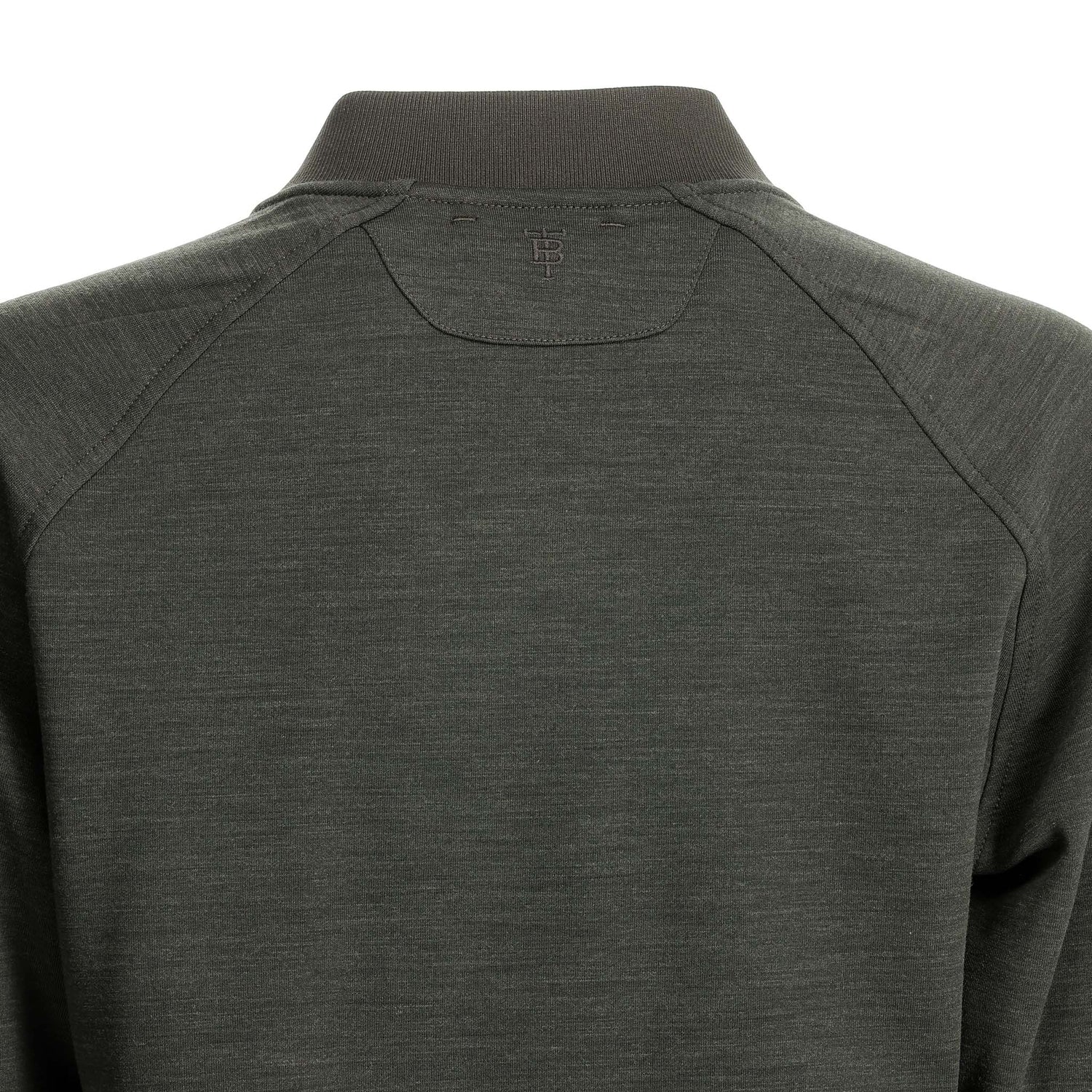 Back of Tom Beckbe Women’s Shelby Fleece Pullover in dark gray—warm, subtle logo at neck, great for cool weather.