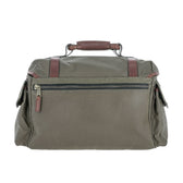 The Tom Beckbe DU Canvas Field Bag is olive green waxed canvas with brown leather accents, inspired by Ducks Unlimited.