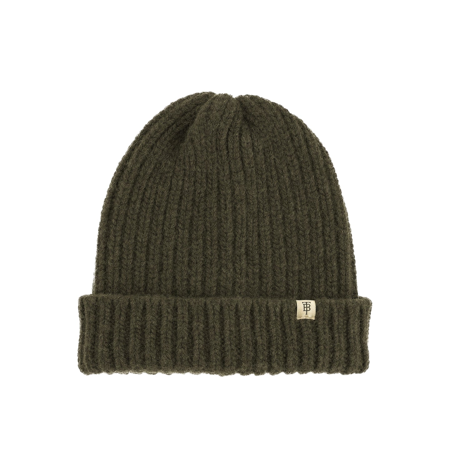 Tom Beckbe Wool Cap in olive green lambswool features a folded brim and small monogram logo tag for a classic look.