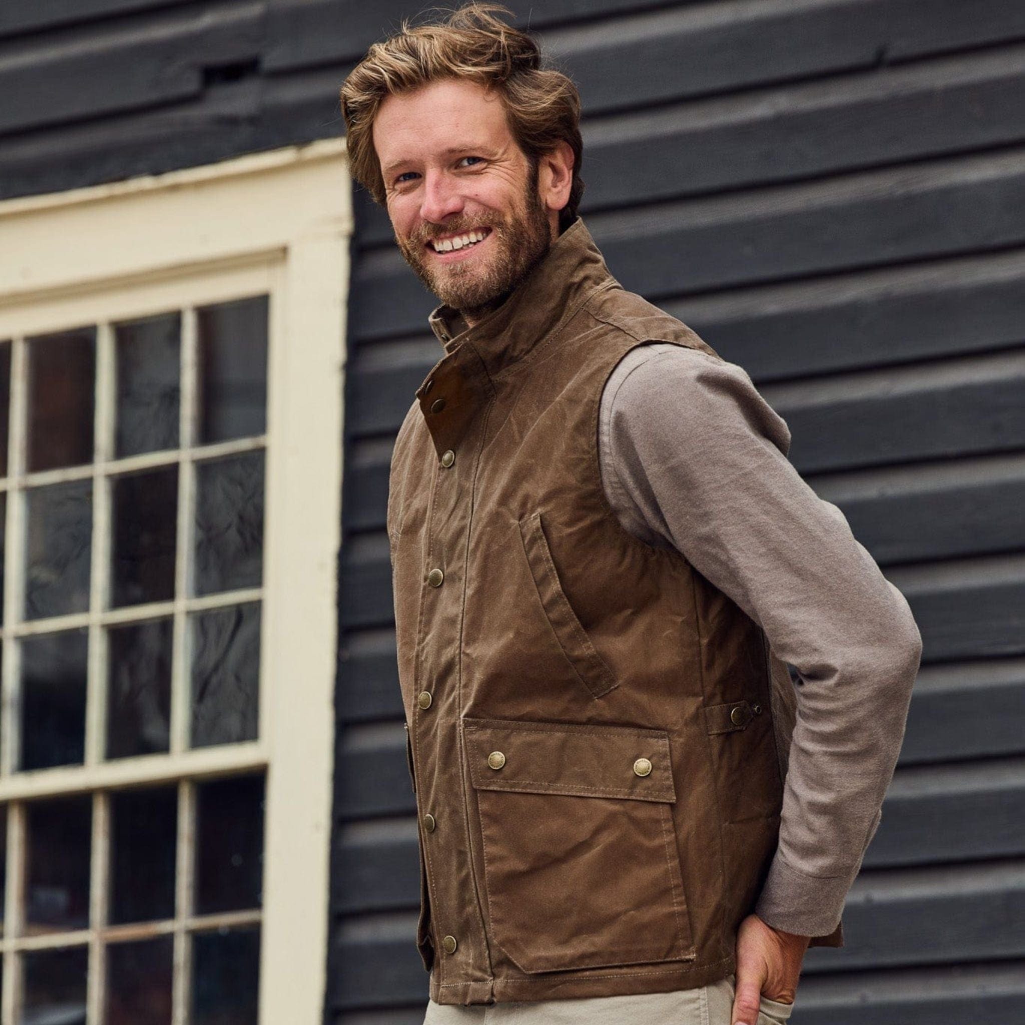 Waxed cotton shop vest mens